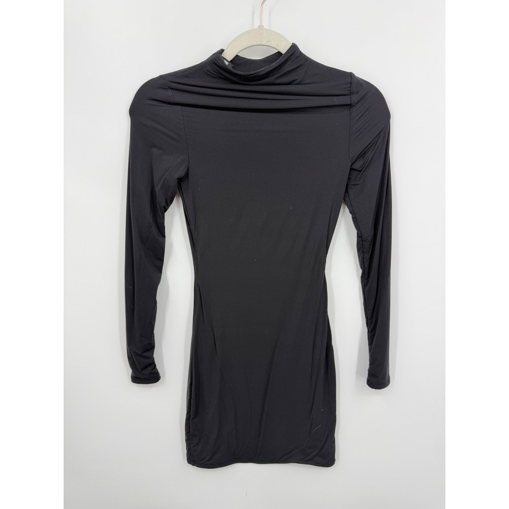 Naked Wardrobe NW-D5336-MS Mini Dress sz XS Black Long‎ Sleeve Mock Neck Ruched